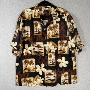 Tommy Bahama silk button up mens XL loop collar floral hawaiian shirt